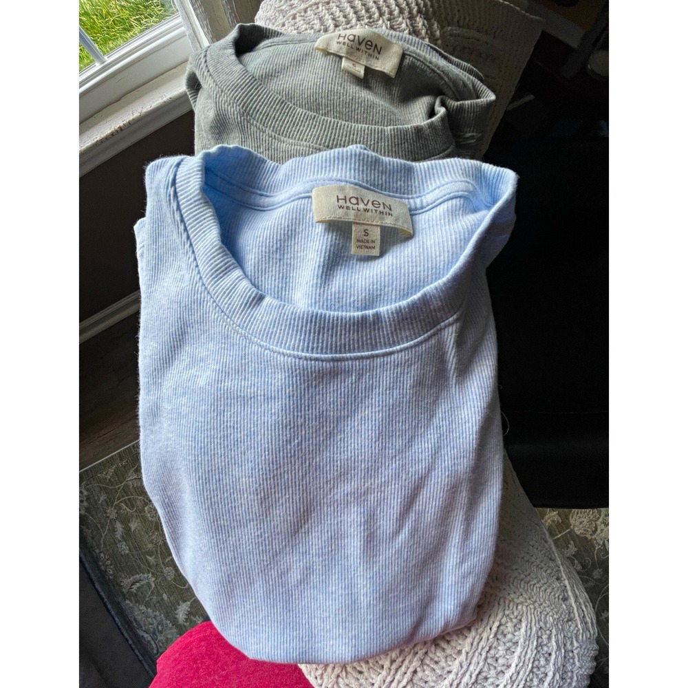 Haven Well Within Lot 2 Ribbed Knit Crew Neck Tee S Blue/Gray